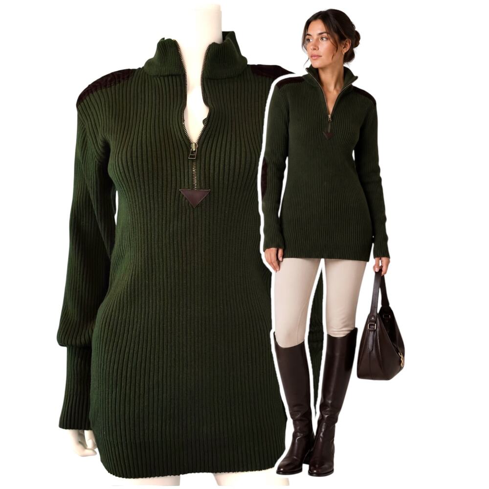 Rothco Olive Green Commando Sweater Women’s Large Ribbed Quarter Zip Military